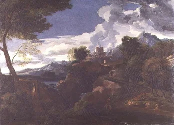 Paysage avec une ville en feu