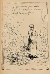 Paysanne brûlant des mauvaises herbes, XIXe siècle