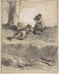 Ouvriers de la route au déjeuner, c.1850-52