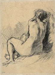 Étude : Femme nue vue de dos (recto) Croquis de paysans au travail (verso)