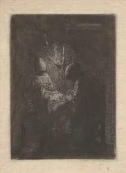 Deux femmes cousant à la lumière d