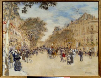 Belle époque : Vue du Pavillon de Hanovre et du Boulevard des Italiens à Paris