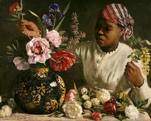 Femme noire aux pivoines, 1870