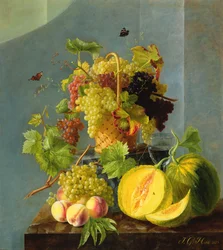 Nature morte avec panier de raisins et melons, 1815