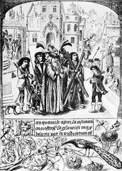 Origine fabuleuse de la Croix de Bourgogne, Étienne, un roi légendaire de Bourgogne, fait un pèlerinage à Saint-Victor de Marseille, à qui il a porté la Croix de Saint-André, par gratitude envers Sainte-Marie