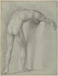Homme nu debout, penché en avant, vu de dos