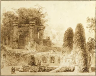 Parc romain avec fontaine