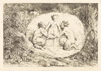 Nymphe soutenue par deux satyres