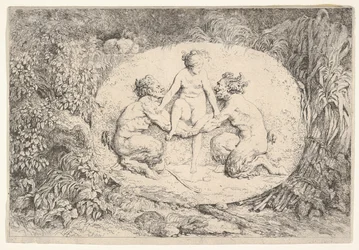 Nymphe soutenue par deux satyres