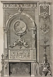 Cheminée, par Jean Berain (1640-1711), gravure de Scotin Aîné de L