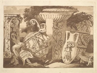 Composition avec des fragments antiques et un vase incliné, de Recueil de Compositions, 1782-84