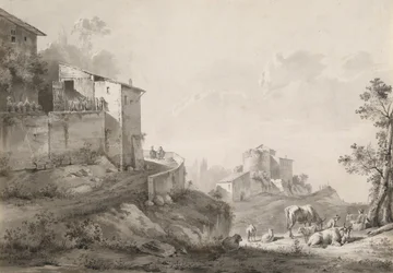 Un paysage ensoleillé avec des maisons sur la colline