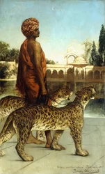 Le garde du palais avec deux léopards