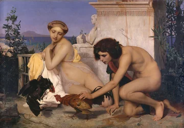Jeunes Grecs assistant à un combat de coqs : Le Combat de coqs, 1846