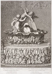 Fontaine avec deux cupidons jouant avec un griffon, par Benoit Massou, à Versailles, 1676