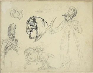 Croquis de chevaux et de soldats