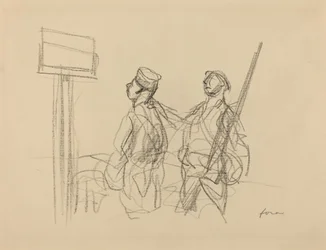 Deux soldats regardant une affiche