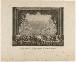 Banquet des gardes du corps, des régiments de Flandre, des dragons de Montmorency et des gardes nationaux de Versailles. Foulant aux pieds la cocarde nationale, ils arborent la cocarde noire, signe de la « Confédération aristocratique »