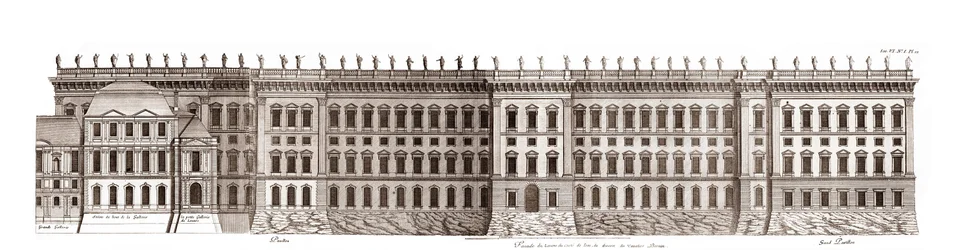 Le Louvre à Paris, projet de Gian Lorenzo Bernini : élévation de la façade principale côté Seine - d
