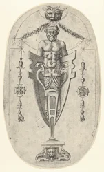 Figure terminale masculine, torse avec barbe et turban sur un piédestal mi-long, vers 1543