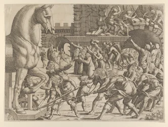 Les Troyens amènent le cheval de bois dans leur ville, 1535-55