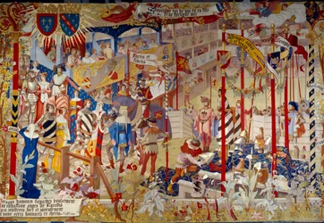 Scène de tournoi à la fin du XIVe siècle. Tapisserie des Gobelins destinée à décorer la salle publique des Archives nationales à Paris, d