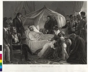 Entouré par les fidèles Napoléon I sur le lit de mort