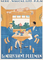 Affiche publicitaire pour le train express Pullman de Londres à Vichy
