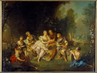 Télémaque raconte ses aventures à Calypso Illustration pour « Les Aventures de Télémaque » de François de Pons de Salignac de La Mothe-Fénelon