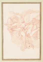 Deux figures ailées avec des couronnes