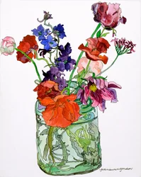 Delphiniums, Poppies  Others in Jar, 2011 (aquarelle et encre sur papier)