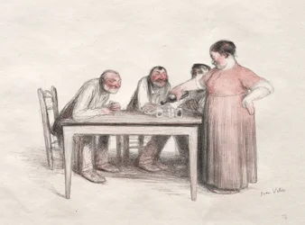 Le verre de vin (lithographie en couleurs)