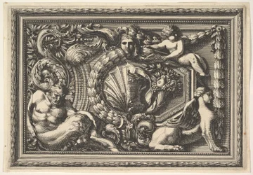 Conception pour un panneau avec deux variantes contenant un satyre et un sphinx, du: Pannea..., 17e siècle