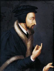 Portrait de Jean Calvin, théologien et réformateur religieux français, Miniature