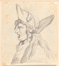 Un homme criant (un Suisse ?) avec un chapeau triangulaire