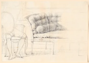 Étude pour le portrait de famille Holmskiold de 1787 : le canapé rembourré, et à gauche une chaise avec la figure de Holmskiold esquissée