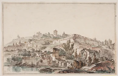 Vue romaine avec muraille et églises
