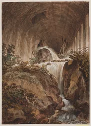 Cascade sous une voûte en pierre