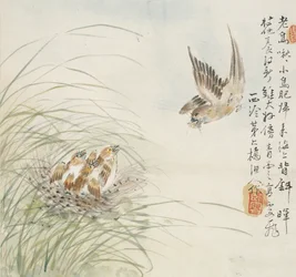 Un oiseau portant de la nourriture dans son bec, 1857