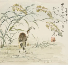 Un héron mangeant un poisson, 1857