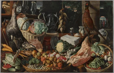 Scène de cuisine avec le Christ à Emmaüs