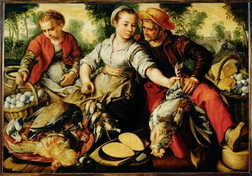 Marketscene (peinture sur bois de chêne)