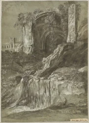 Une cascade avec ruines (verso)