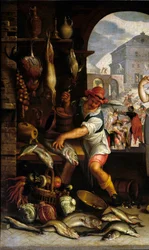 Scène de cuisine avec la parabole du festin (détail)