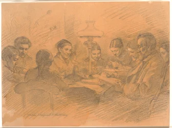 La famille Johan Lange réunie autour de la lampe