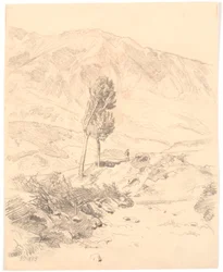 Paysage montagneux italien avec deux arbres