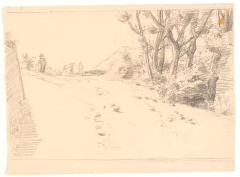 Paysage italien avec une route, à droite des arbres