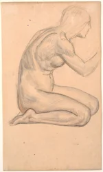 Étude de modèle; femme agenouillée de profil