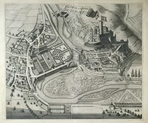 Italie, Dolceacqua, Le village de Dolceacqua (Imperia) de Theatrum Regiae Celsitudinis Sabaudiae par Joan Blaeu, Amsterdam