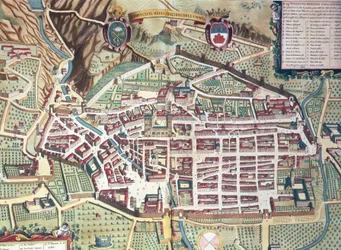 Carte de Gubbio, Italie, du Theatrum civitatum et admirandorum Italiae par Joan Blaeu, gravure